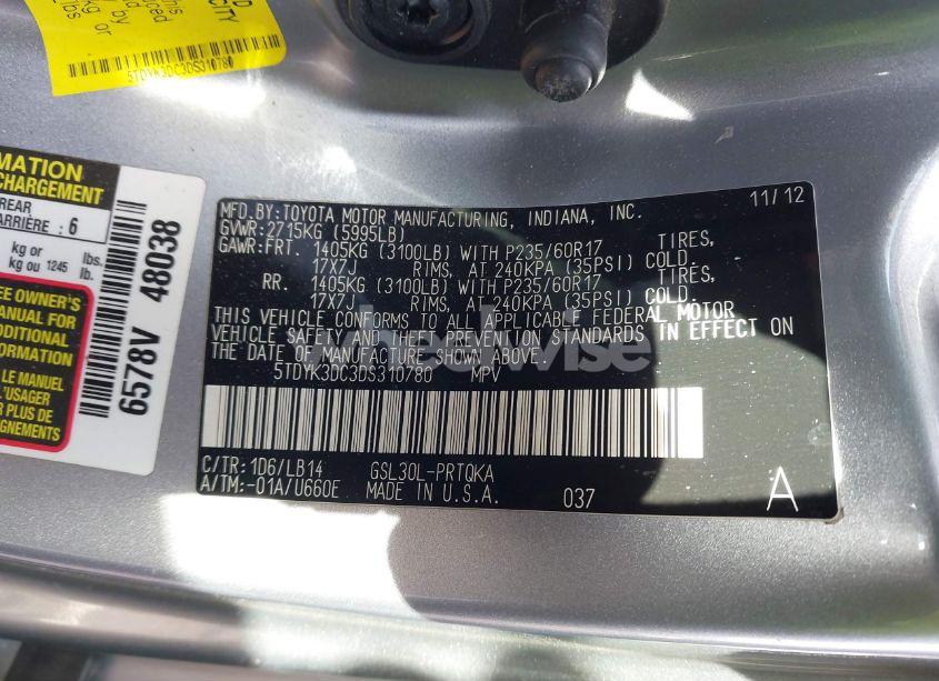 Photo 9 of 2013 Toyota Sienna XLE V6 8 PASSENGER (VIN 5TDYK3DC3DS310780)