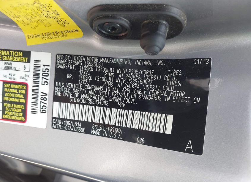 Photo 9 of 2013 Toyota Sienna XLE/LIMITED (VIN 5TDYK3DC3DS334982)