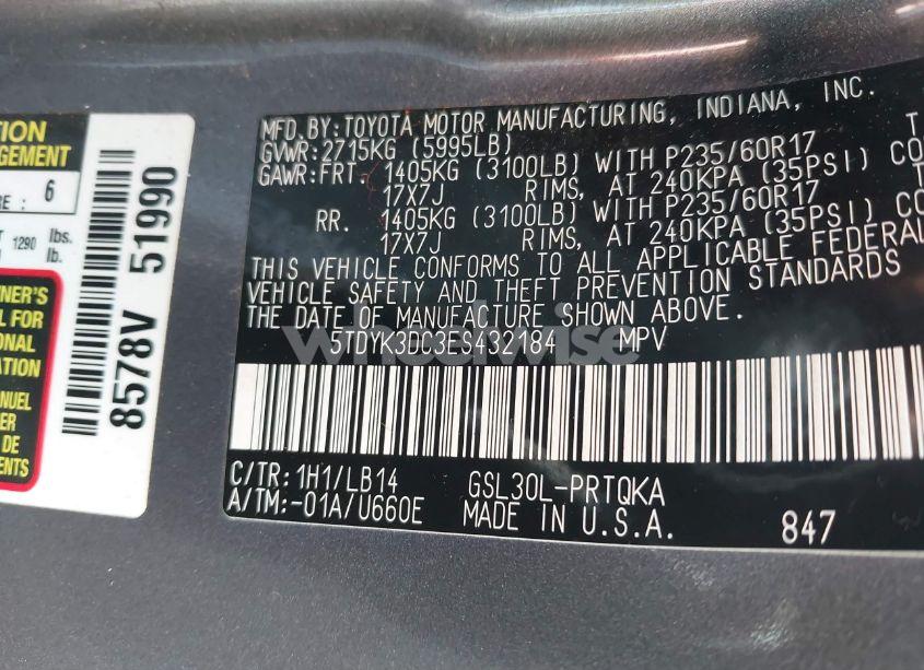 Photo 9 of 2014 Toyota Sienna XLE V6 8 PASSENGER (VIN 5TDYK3DC3ES432184)