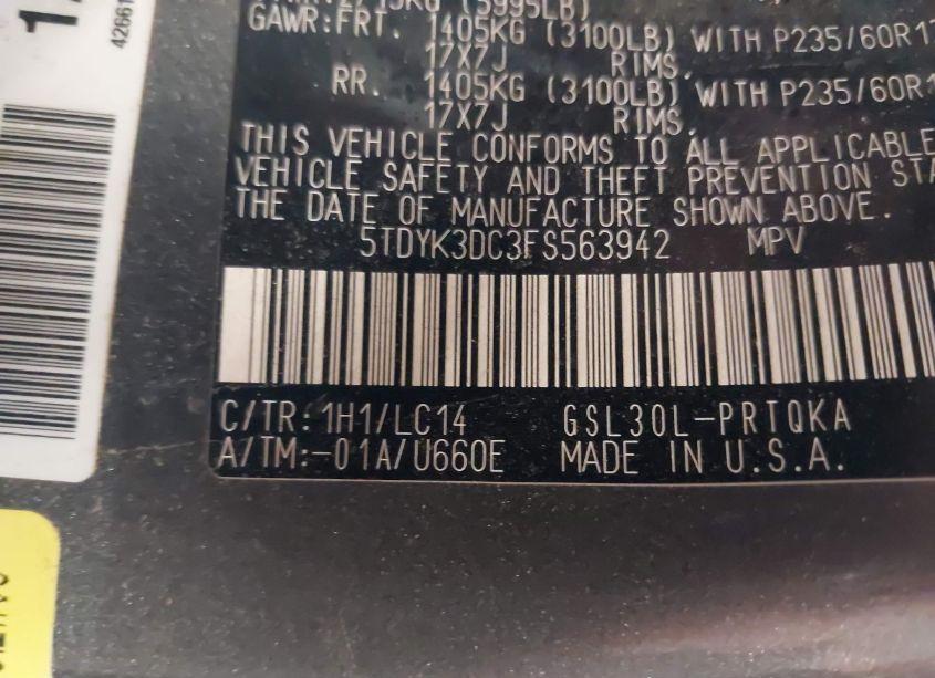 Photo 9 of 2015 Toyota Sienna XLE 8 PASSENGER (VIN 5TDYK3DC3FS563942)