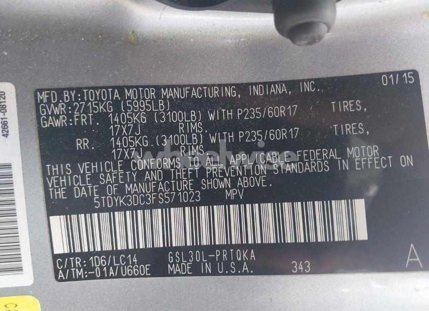 Photo 9 of 2015 Toyota Sienna XLE 8 PASSENGER (VIN 5TDYK3DC3FS571023)