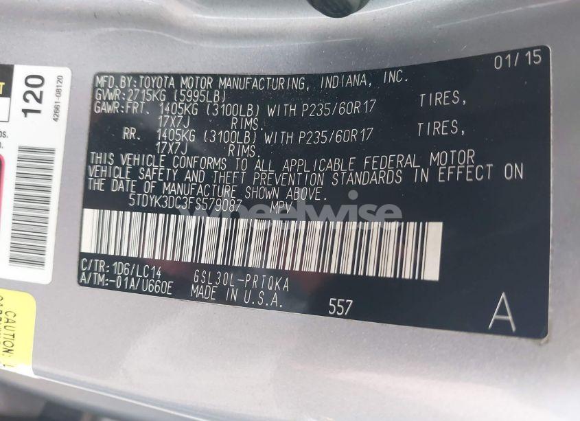 Photo 9 of 2015 Toyota Sienna XLE 8 PASSENGER (VIN 5TDYK3DC3FS579087)