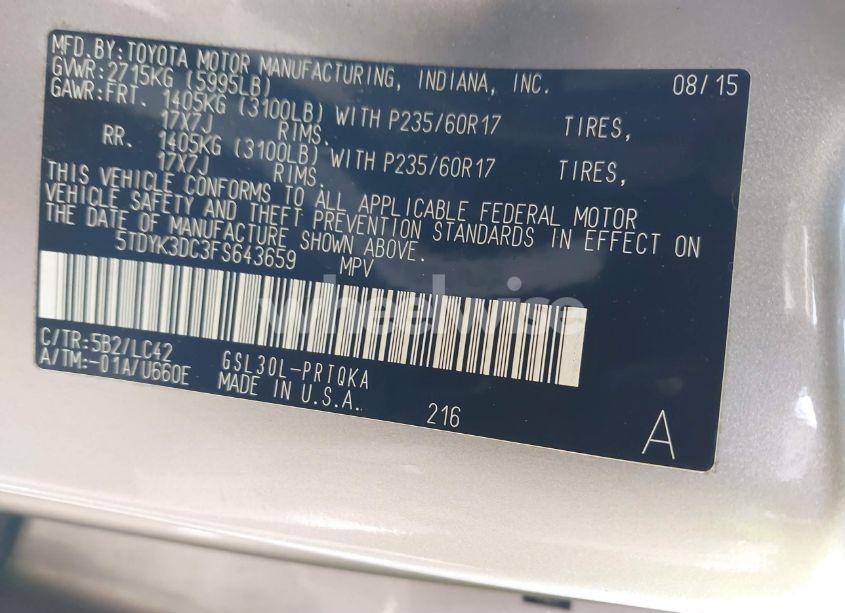 Photo 9 of 2015 Toyota Sienna XLE/LIMITED (VIN 5TDYK3DC3FS643659)