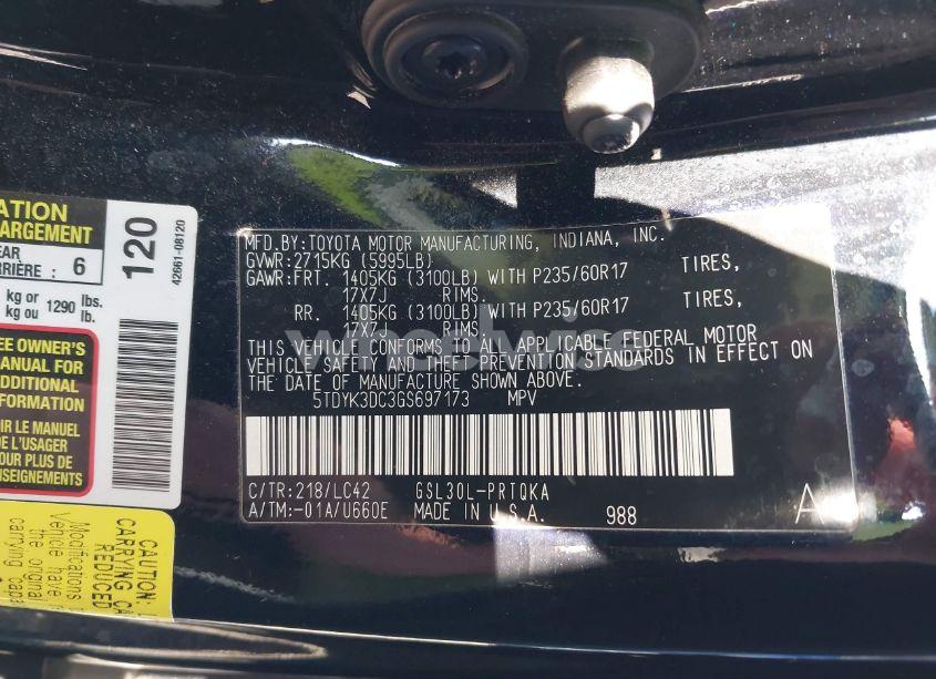 Photo 9 of 2016 Toyota Sienna XLE 8 PASSENGER (VIN 5TDYK3DC3GS697173)