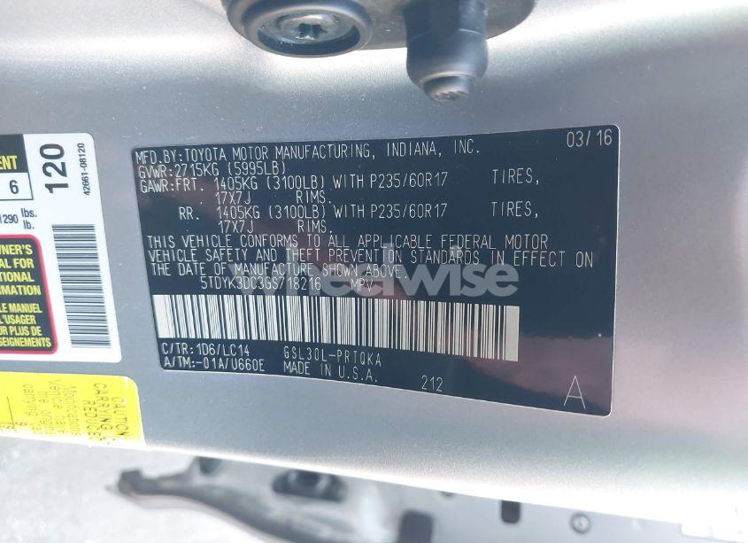 Photo 9 of 2016 Toyota Sienna XLE/LIMITED (VIN 5TDYK3DC3GS718216)