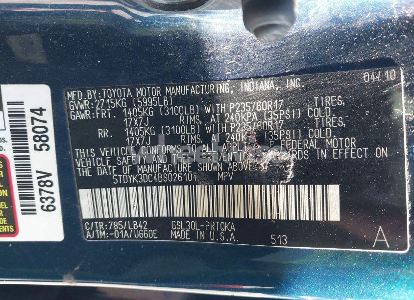 Photo 9 of 2011 Toyota Sienna XLE V6 (VIN 5TDYK3DC4BS026104)