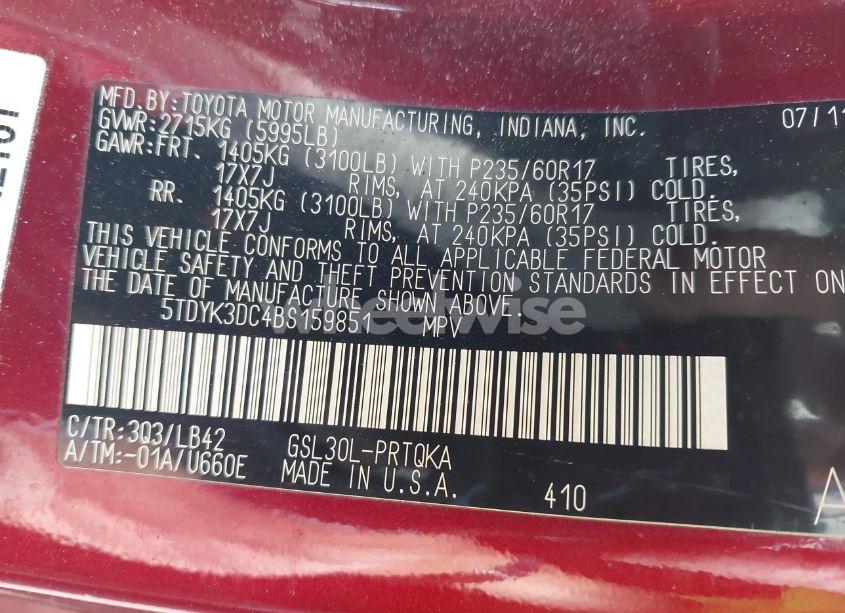 Photo 9 of 2011 Toyota Sienna XLE V6 (VIN 5TDYK3DC4BS159851)