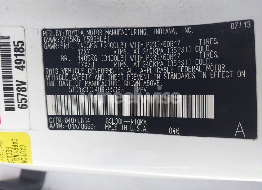 Photo 9 of 2013 Toyota Sienna XLE/LIMITED (VIN 5TDYK3DC4DS395385)