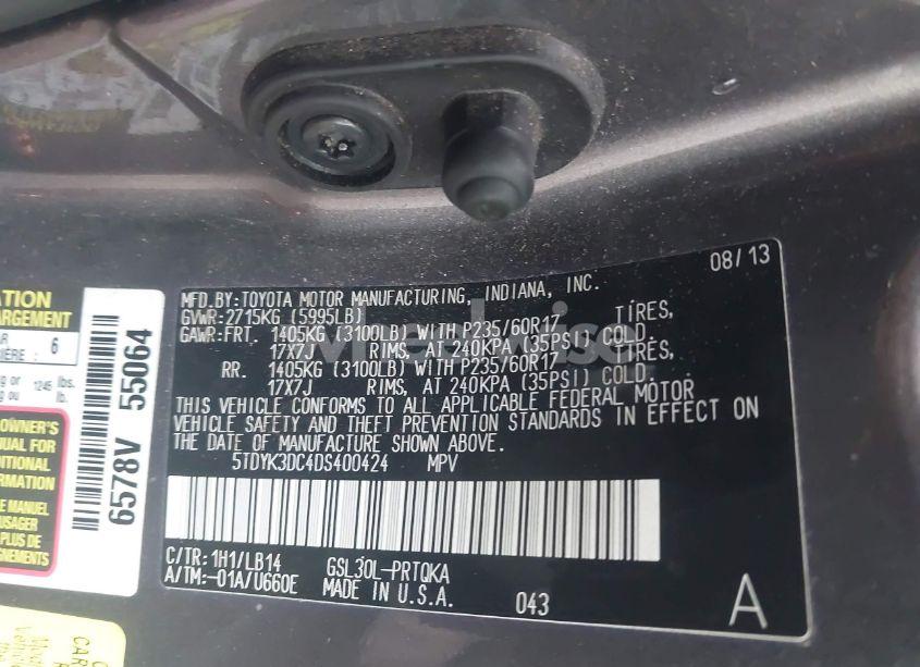 Photo 9 of 2013 Toyota Sienna LIMITED V6 7 PASSENGER/XLE V6 7 PASSENGER AUTO ACCESS SEAT/XLE V6 8 PASSENGER (VIN 5TDYK3DC4DS400424)