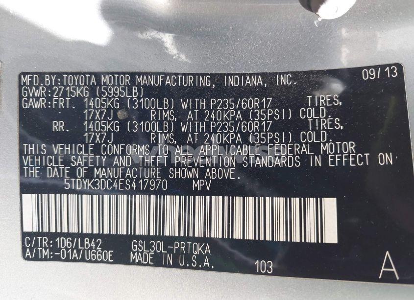 Photo 9 of 2014 Toyota Sienna XLE V6 8 PASSENGER (VIN 5TDYK3DC4ES417970)