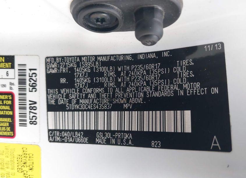 Photo 9 of 2014 Toyota Sienna XLE V6 8 PASSENGER (VIN 5TDYK3DC4ES435837)