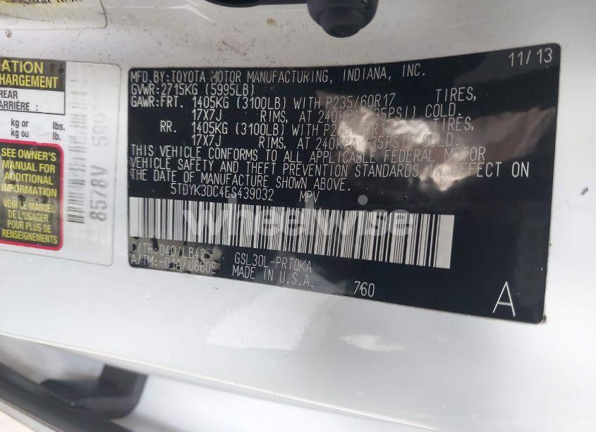 Photo 9 of 2014 Toyota Sienna XLE/LIMITED (VIN 5TDYK3DC4ES439032)