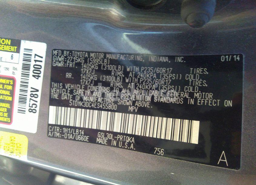 Photo 9 of 2014 Toyota Sienna XLE V6 8 PASSENGER (VIN 5TDYK3DC4ES455800)