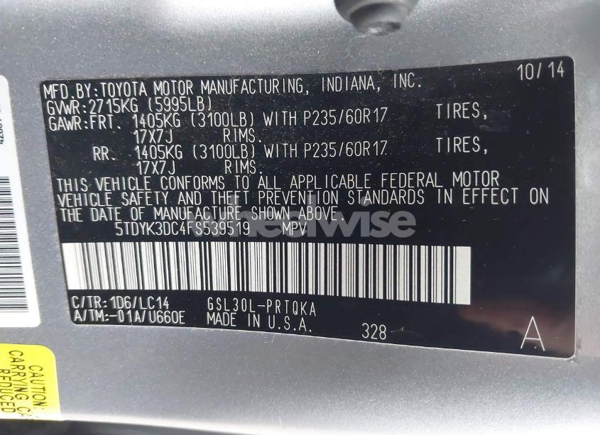 Photo 9 of 2015 Toyota Sienna XLE 8 PASSENGER (VIN 5TDYK3DC4FS539519)