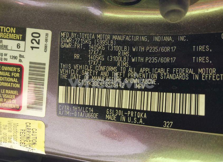 Photo 9 of 2015 Toyota Sienna XLE 8 PASSENGER (VIN 5TDYK3DC4FS576442)