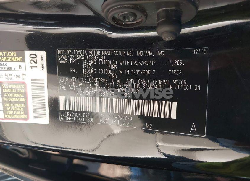 Photo 9 of 2015 Toyota Sienna XLE 8 PASSENGER (VIN 5TDYK3DC4FS581978)