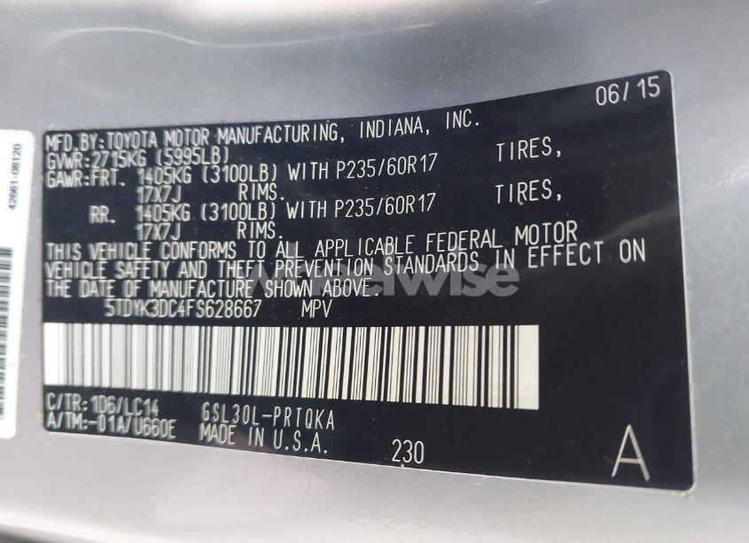 Photo 9 of 2015 Toyota Sienna XLE 8 PASSENGER (VIN 5TDYK3DC4FS628667)