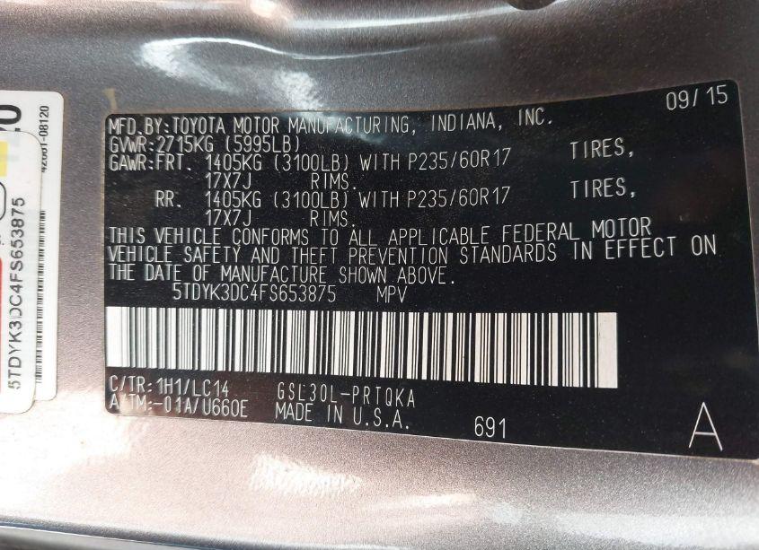 Photo 9 of 2015 Toyota Sienna XLE/LIMITED (VIN 5TDYK3DC4FS653875)