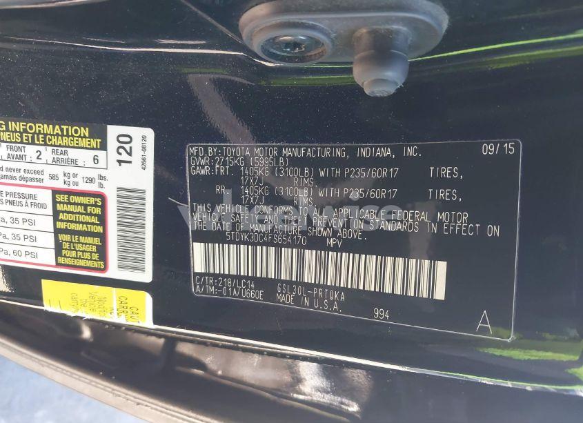 Photo 9 of 2015 Toyota Sienna XLE/LIMITED (VIN 5TDYK3DC4FS654170)