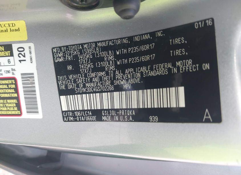 Photo 9 of 2016 Toyota Sienna XLE 8 PASSENGER (VIN 5TDYK3DC4GS702266)