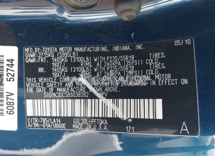 Photo 9 of 2011 Toyota Sienna LIMITED V6 (VIN 5TDYK3DC5BS038262)