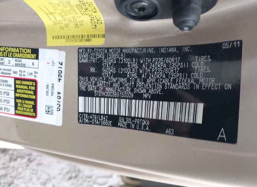 Photo 9 of 2011 Toyota Sienna XLE/LIMITED (VIN 5TDYK3DC5BS150009)