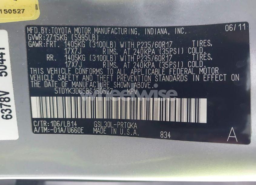 Photo 9 of 2011 Toyota Sienna XLE/LIMITED (VIN 5TDYK3DC5BS150527)