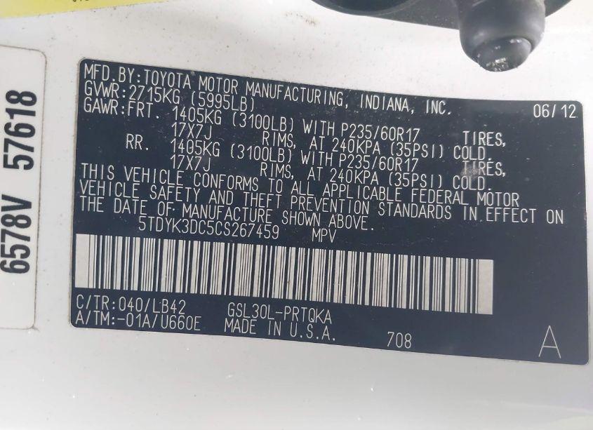 Photo 9 of 2012 Toyota Sienna XLE V6 8 PASSENGER (VIN 5TDYK3DC5CS267459)