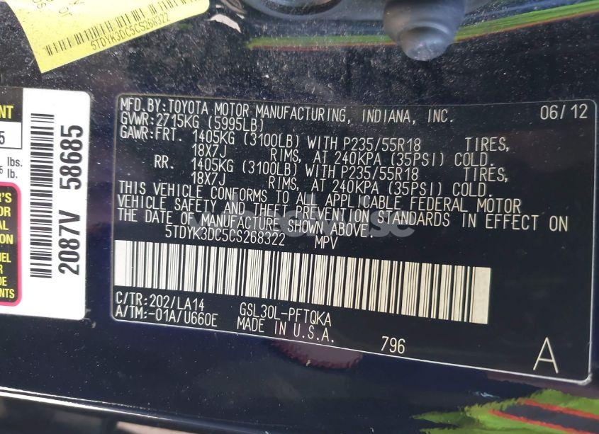 Photo 9 of 2012 Toyota Sienna XLE/LIMITED (VIN 5TDYK3DC5CS268322)