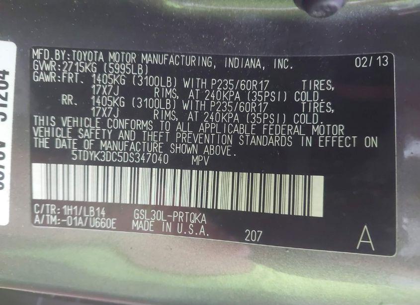 Photo 9 of 2013 Toyota Sienna XLE/LIMITED (VIN 5TDYK3DC5DS347040)