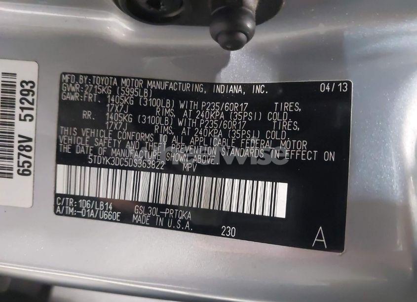 Photo 9 of 2013 Toyota Sienna XLE V6 8 PASSENGER (VIN 5TDYK3DC5DS363822)