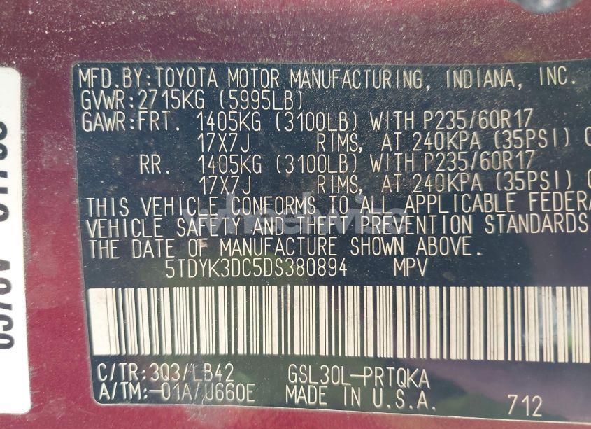 Photo 9 of 2013 Toyota Sienna XLE V6 8 PASSENGER (VIN 5TDYK3DC5DS380894)