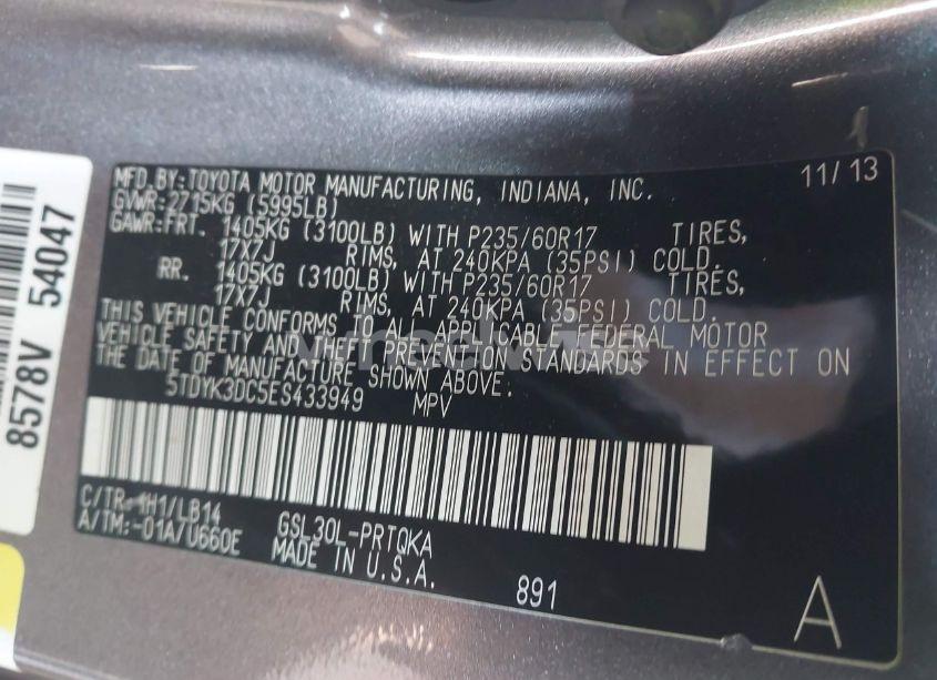 Photo 9 of 2014 Toyota Sienna XLE V6 8 PASSENGER (VIN 5TDYK3DC5ES433949)