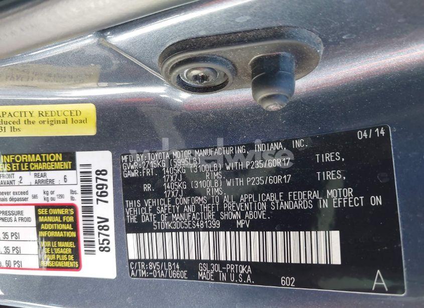 Photo 9 of 2014 Toyota Sienna XLE V6 8 PASSENGER (VIN 5TDYK3DC5ES481399)