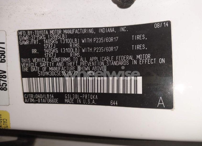 Photo 9 of 2014 Toyota Sienna XLE V6 8 PASSENGER (VIN 5TDYK3DC5ES521772)