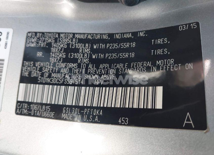 Photo 9 of 2015 Toyota Sienna LIMITED PREMIUM 7 PASSENGER (VIN 5TDYK3DC5FS594514)