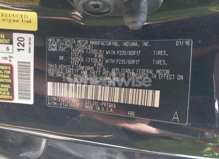 Photo 9 of 2016 Toyota Sienna LIMITED 7 PASSENGER/LIMITED PREMIUM 7 PASSENGER/XLE 7 PASSENGER/XLE 8 PASSENGER (VIN 5TDYK3DC5GS703586)