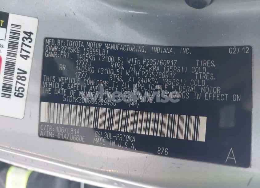 Photo 9 of 2012 Toyota Sienna XLE/LIMITED (VIN 5TDYK3DC6CS229450)