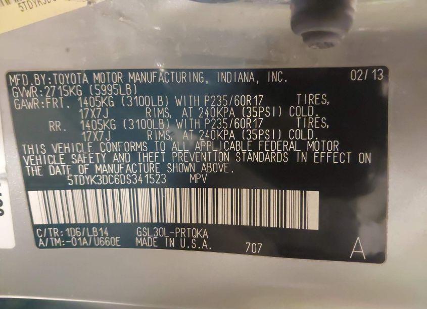 Photo 9 of 2013 Toyota Sienna XLE/LIMITED (VIN 5TDYK3DC6DS341523)