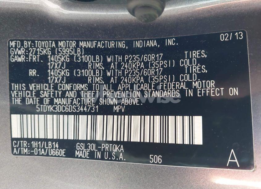 Photo 9 of 2013 Toyota Sienna XLE V6 8 PASSENGER (VIN 5TDYK3DC6DS344731)