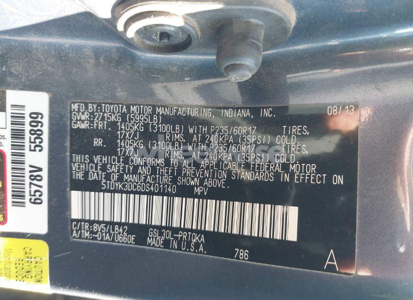 Photo 9 of 2013 Toyota Sienna XLE V6 8 PASSENGER (VIN 5TDYK3DC6DS401140)