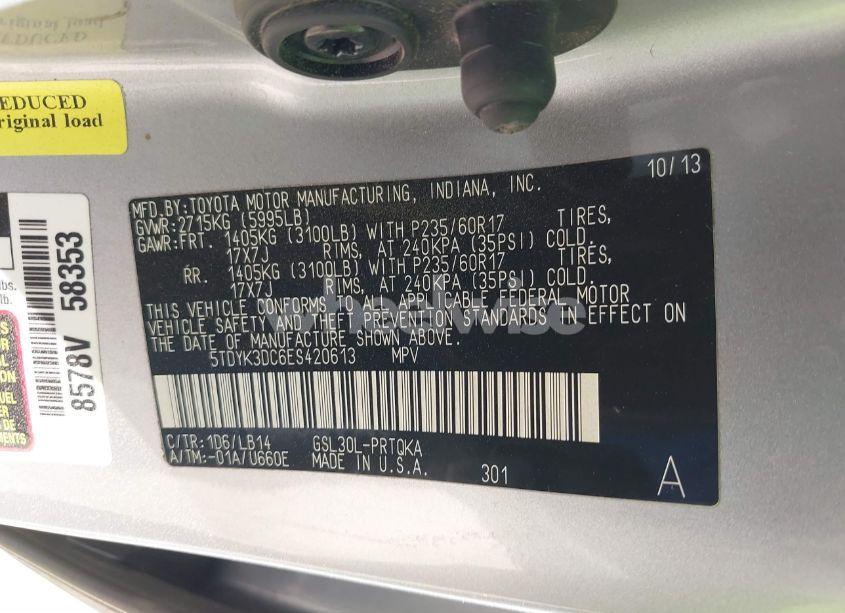 Photo 9 of 2014 Toyota Sienna XLE/LIMITED (VIN 5TDYK3DC6ES420613)