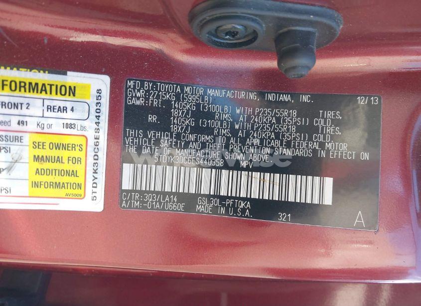 Photo 9 of 2014 Toyota Sienna XLE/LIMITED (VIN 5TDYK3DC6ES440358)