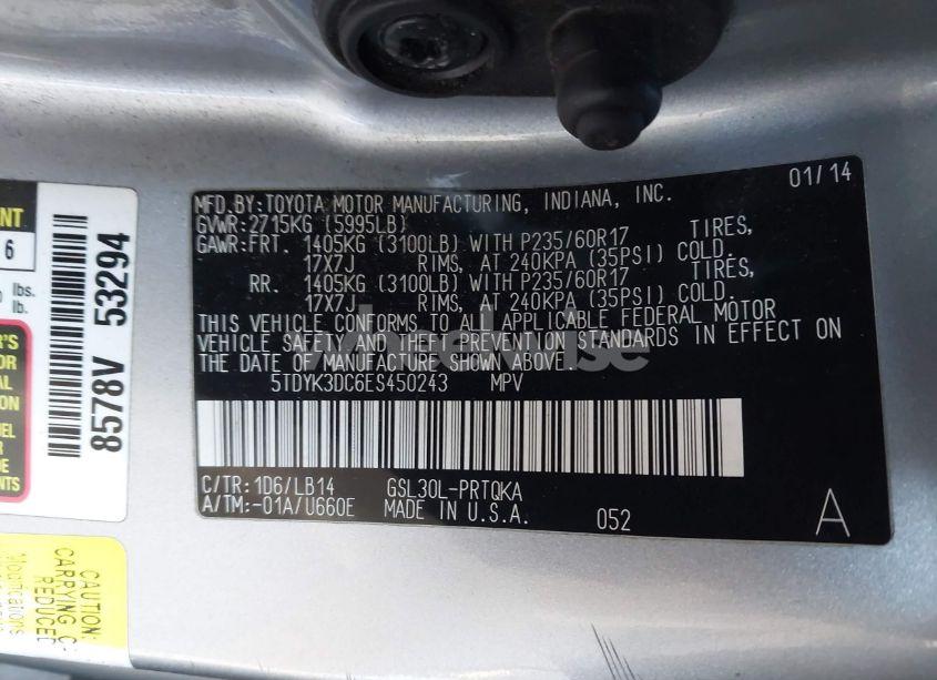 Photo 9 of 2014 Toyota Sienna XLE V6 8 PASSENGER (VIN 5TDYK3DC6ES450243)