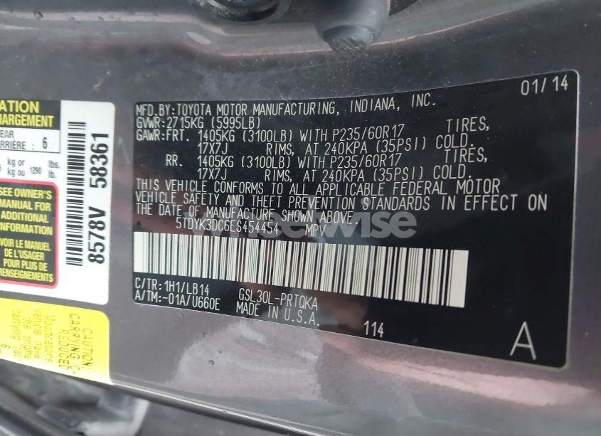 Photo 9 of 2014 Toyota Sienna XLE V6 8 PASSENGER (VIN 5TDYK3DC6ES454454)