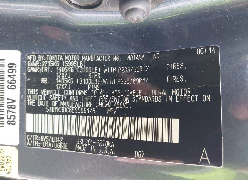 Photo 9 of 2014 Toyota Sienna XLE/LIMITED (VIN 5TDYK3DC6ES506178)