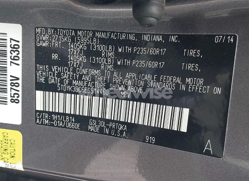 Photo 9 of 2014 Toyota Sienna XLE V6 8 PASSENGER (VIN 5TDYK3DC6ES514460)