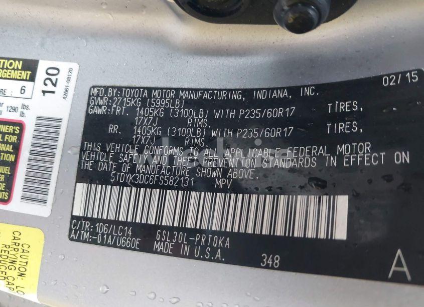 Photo 9 of 2015 Toyota Sienna XLE 8 PASSENGER (VIN 5TDYK3DC6FS582131)