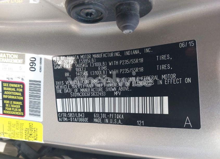 Photo 9 of 2015 Toyota Sienna LIMITED PREMIUM 7 PASSENGER (VIN 5TDYK3DC6FS632493)