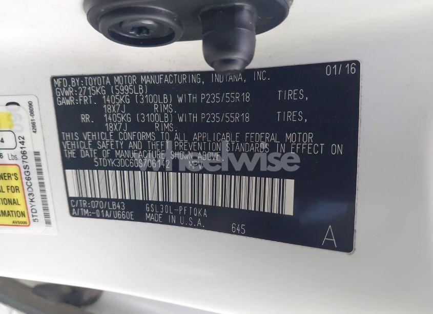 Photo 9 of 2016 Toyota Sienna LIMITED PREMIUM 7 PASSENGER (VIN 5TDYK3DC6GS706142)